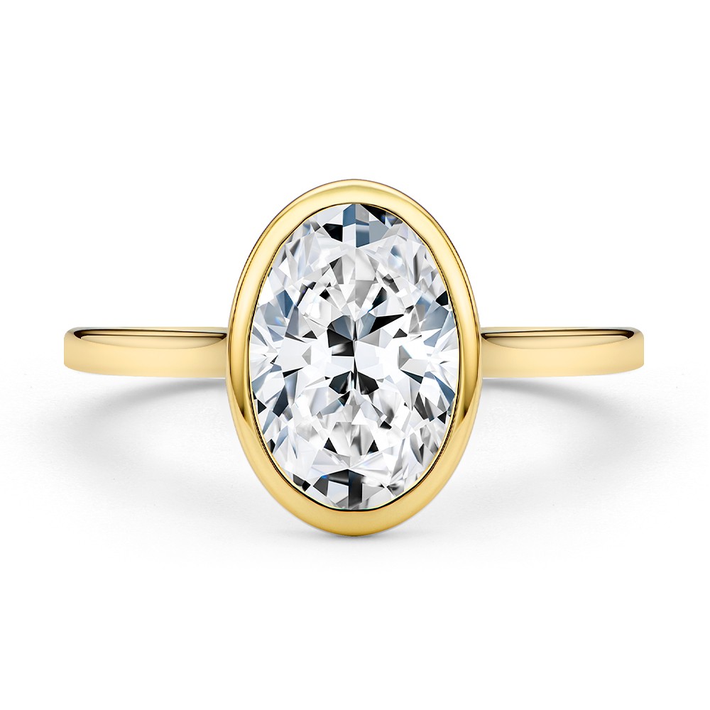 14k Yellow Gold Bezel Set Cathedral Style Engagement Ring - Top View -  108119