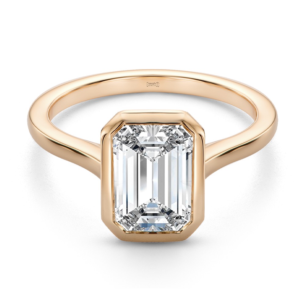 14k Rose Gold 14k Rose Gold Bezel Set Emerald Cut Cathedral Engagement Ring - Flat View -  108117