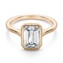 14k Rose Gold 14k Rose Gold Bezel Set Emerald Cut Cathedral Engagement Ring - Flat View -  108117 - Thumbnail