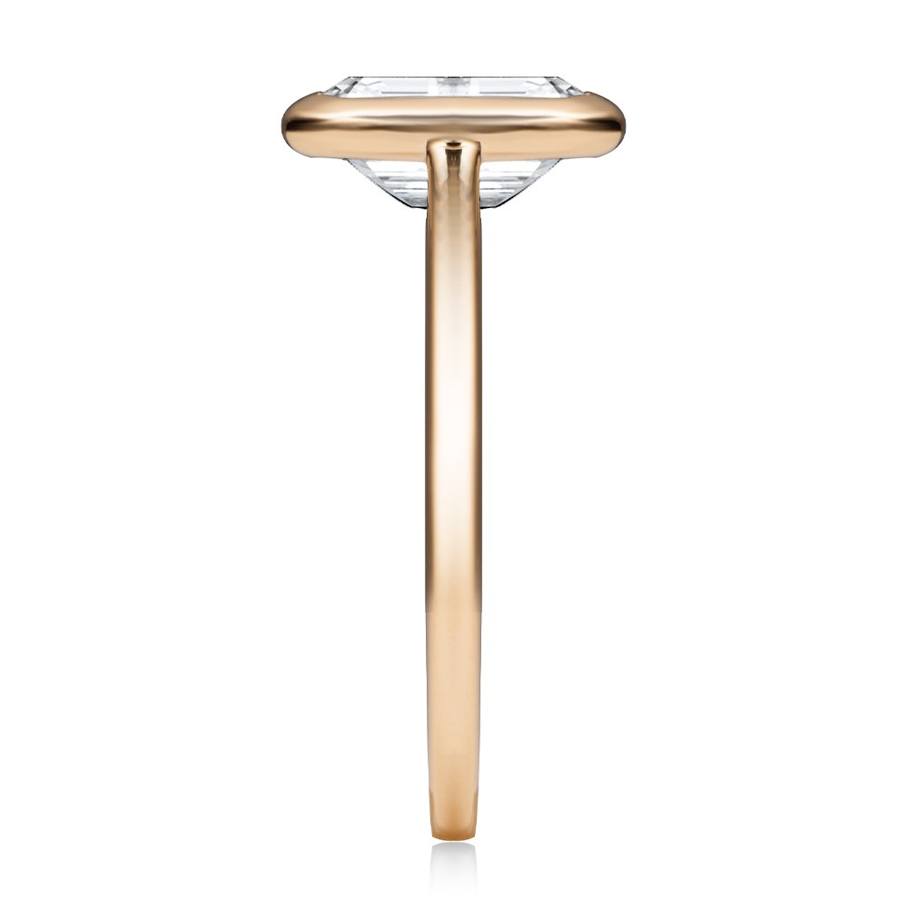 14k Rose Gold 14k Rose Gold Bezel Set Emerald Cut Cathedral Engagement Ring - Side View -  108117