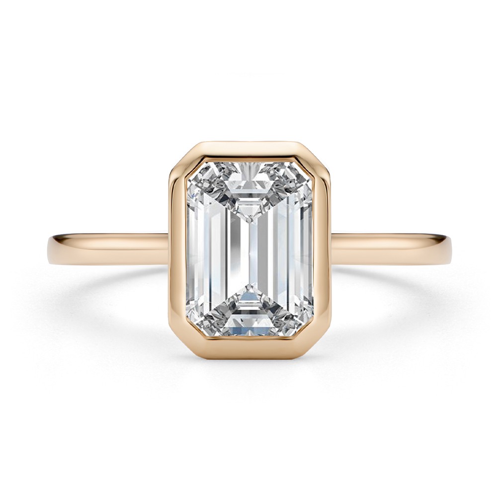 14k Rose Gold 14k Rose Gold Bezel Set Emerald Cut Cathedral Engagement Ring - Top View -  108117