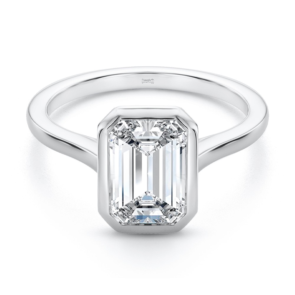 18k White Gold 18k White Gold Bezel Set Emerald Cut Cathedral Engagement Ring - Flat View -  108117