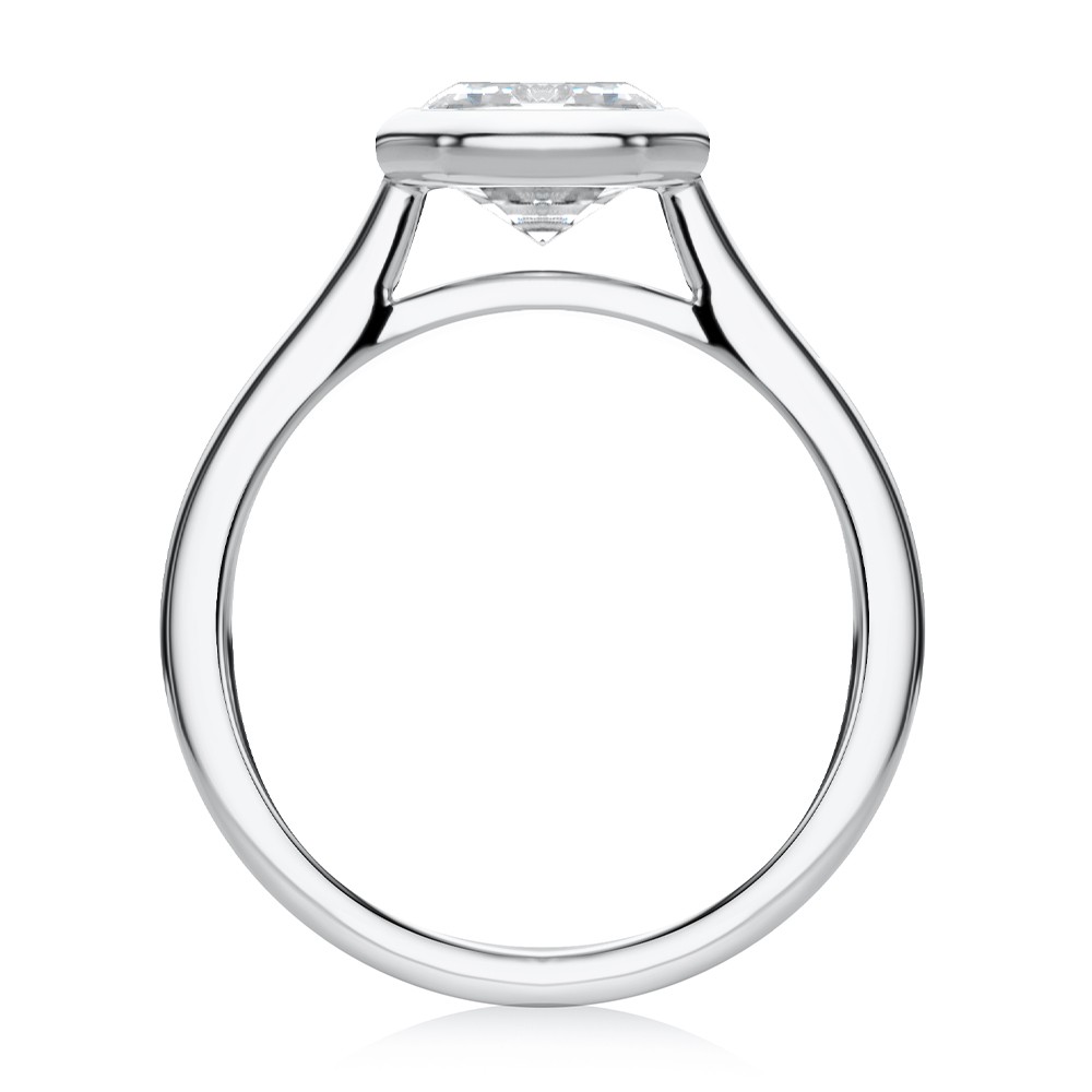 18k White Gold 18k White Gold Bezel Set Emerald Cut Cathedral Engagement Ring - Front View -  108117