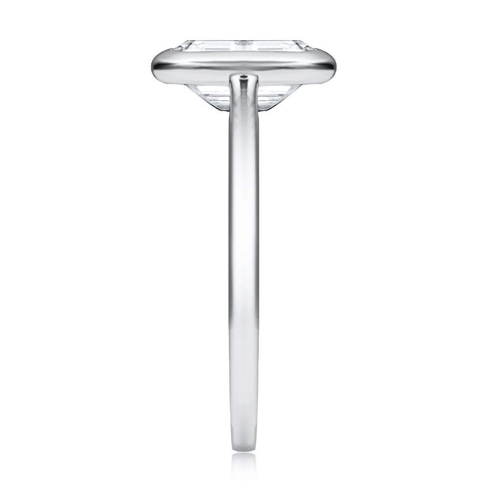 18k White Gold 18k White Gold Bezel Set Emerald Cut Cathedral Engagement Ring - Side View -  108117
