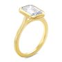14k Yellow Gold Bezel Set Emerald Cut Cathedral Engagement Ring - Three-Quarter View -  108117 - Thumbnail