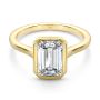14k Yellow Gold Bezel Set Emerald Cut Cathedral Engagement Ring - Flat View -  108117 - Thumbnail