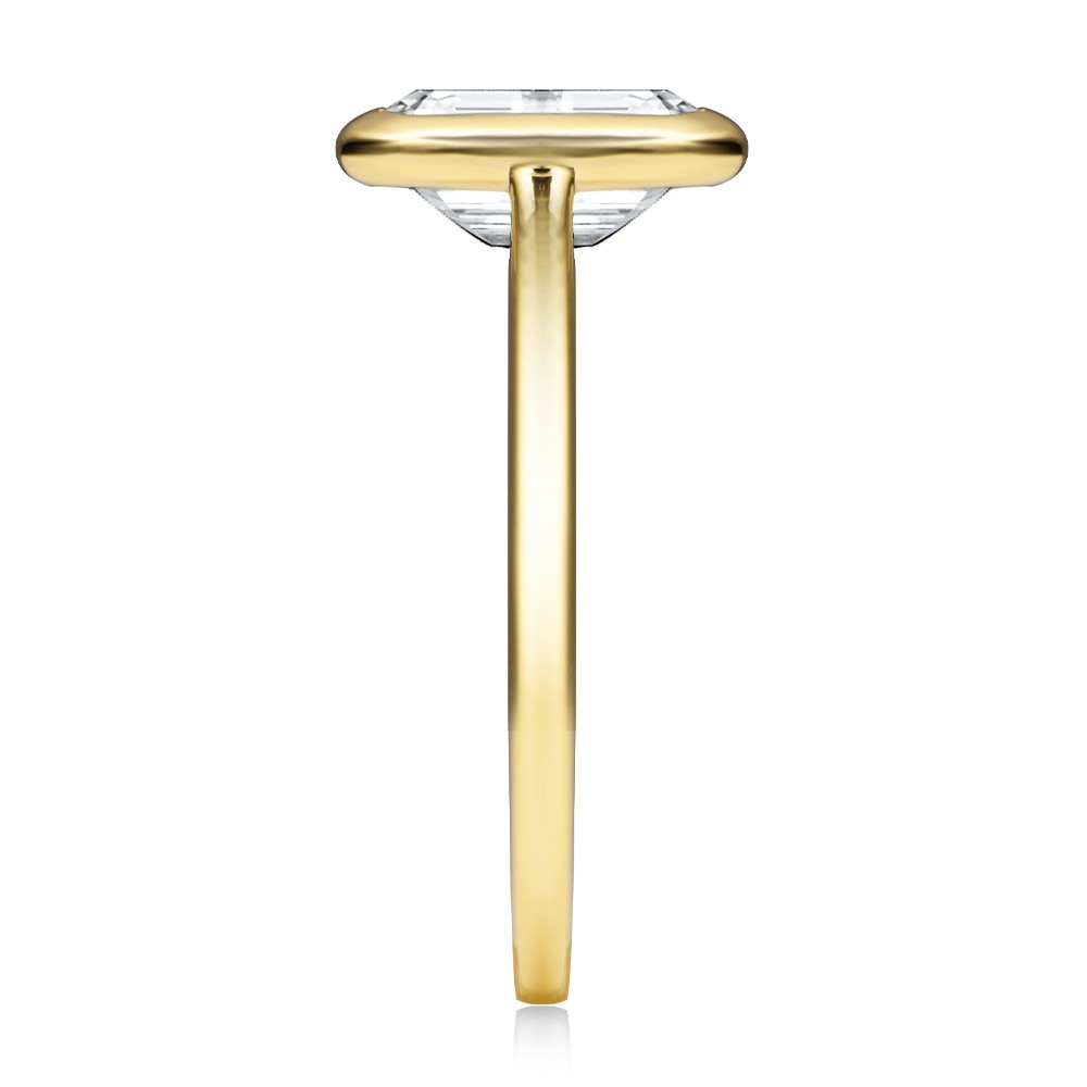 14k Yellow Gold Bezel Set Emerald Cut Cathedral Engagement Ring - Side View -  108117