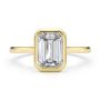 14k Yellow Gold Bezel Set Emerald Cut Cathedral Engagement Ring - Top View -  108117 - Thumbnail