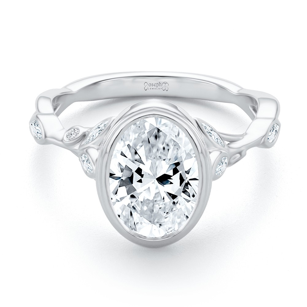 18k White Gold 18k White Gold Bezel Set Nature-inspired Engagement Ring - Flat View -  108361 - Thumbnail