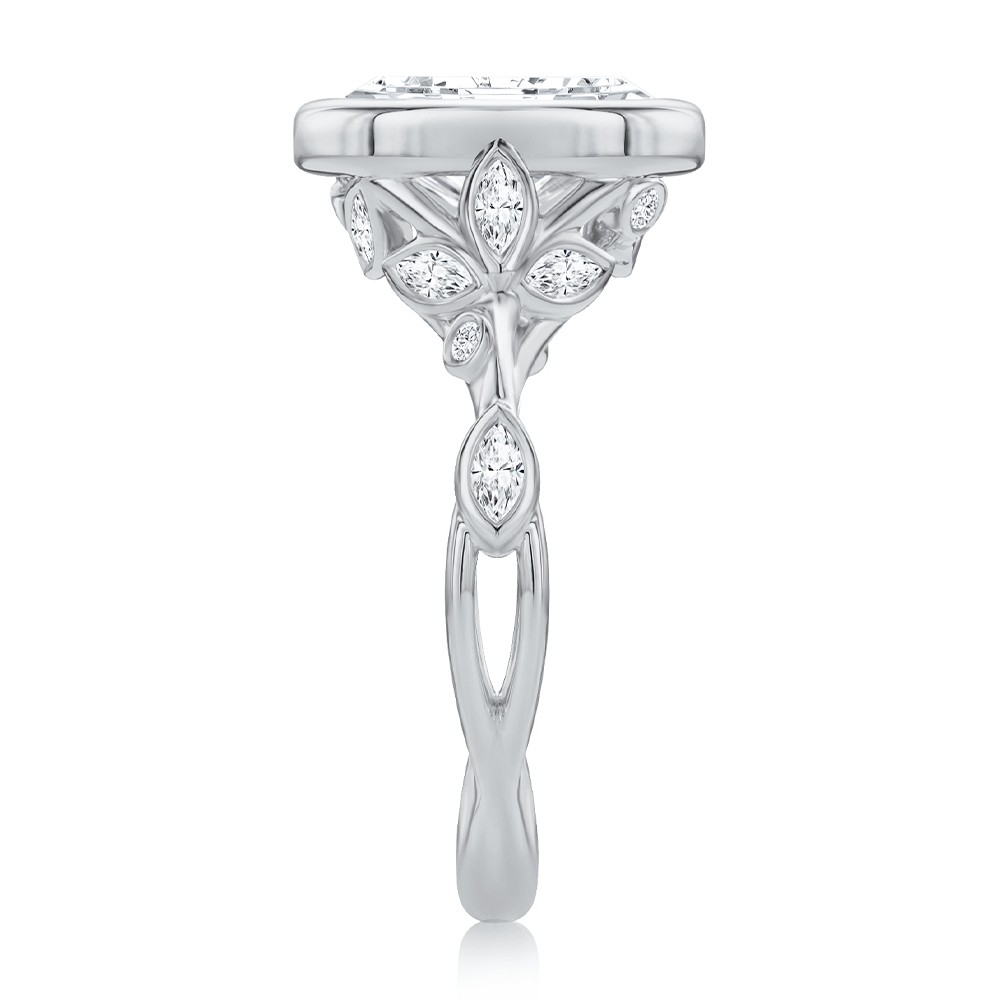 18k White Gold 18k White Gold Bezel Set Nature-inspired Engagement Ring - Side View -  108361 - Thumbnail