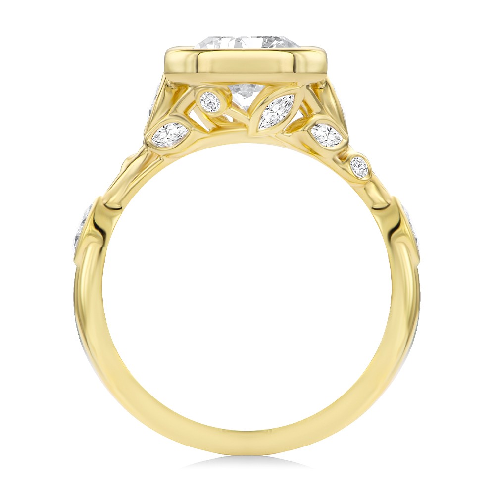 14k Yellow Gold Bezel Set Nature-inspired Engagement Ring - Front View -  108361