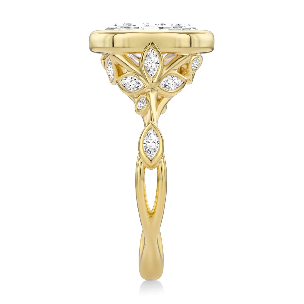 14k Yellow Gold Bezel Set Nature-inspired Engagement Ring - Side View -  108361