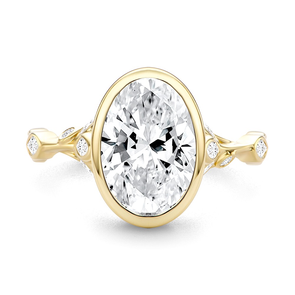 14k Yellow Gold Bezel Set Nature-inspired Engagement Ring - Top View -  108361