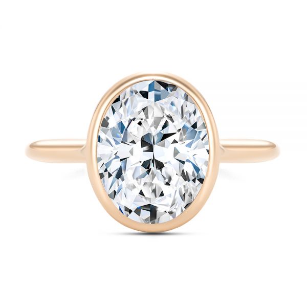 14k Rose Gold 14k Rose Gold Bezel Set Oval Solitaire Engagement Ring - Top View - 107638
