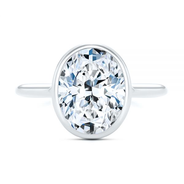 Platinum Platinum Bezel Set Oval Solitaire Engagement Ring - Top View - 107638