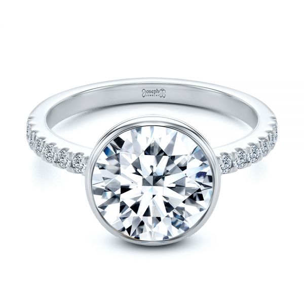 Platinum Platinum Bezel Set Round Diamond Engagement Ring - Flat View - 107653