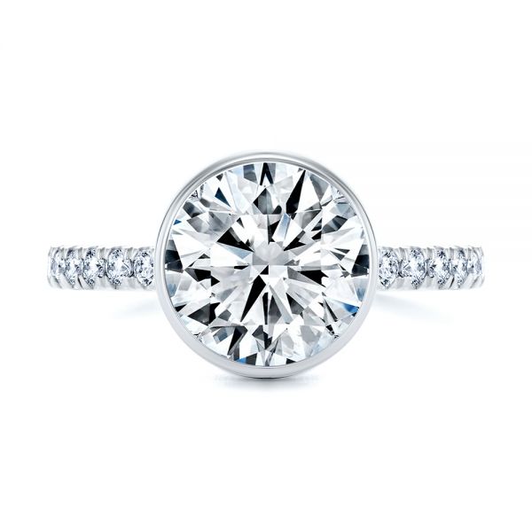 Platinum Platinum Bezel Set Round Diamond Engagement Ring - Top View - 107653