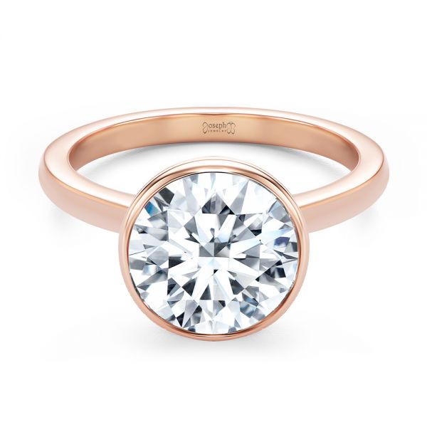 14k Rose Gold Bezel Set With Hidden Halo Engagement Ring - Flat View -  107619