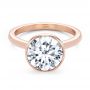 14k Rose Gold Bezel Set With Hidden Halo Engagement Ring - Flat View -  107619 - Thumbnail