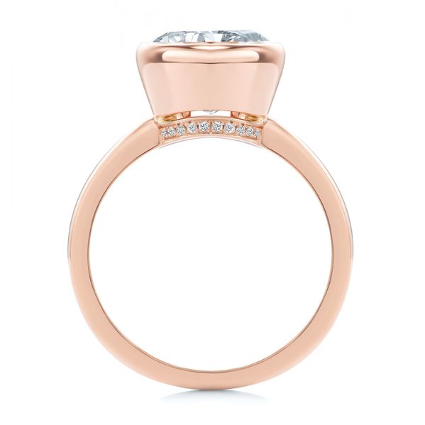 14k Rose Gold Bezel Set With Hidden Halo Engagement Ring - Front View -  107619