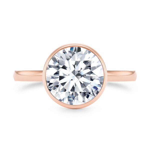 14k Rose Gold Bezel Set With Hidden Halo Engagement Ring - Top View -  107619