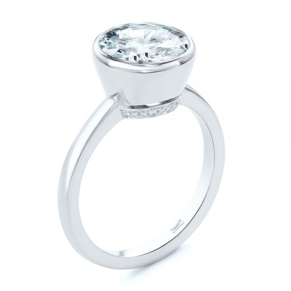 Bezel Set with Hidden Halo Engagement Ring - Image