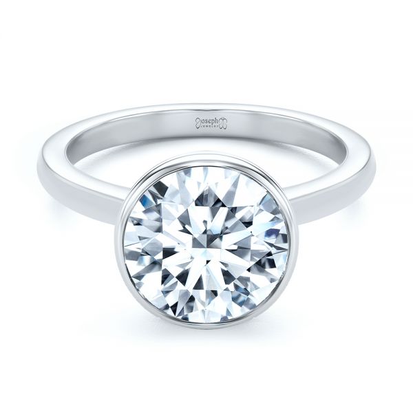 Platinum Platinum Bezel Set With Hidden Halo Engagement Ring - Flat View - 107619