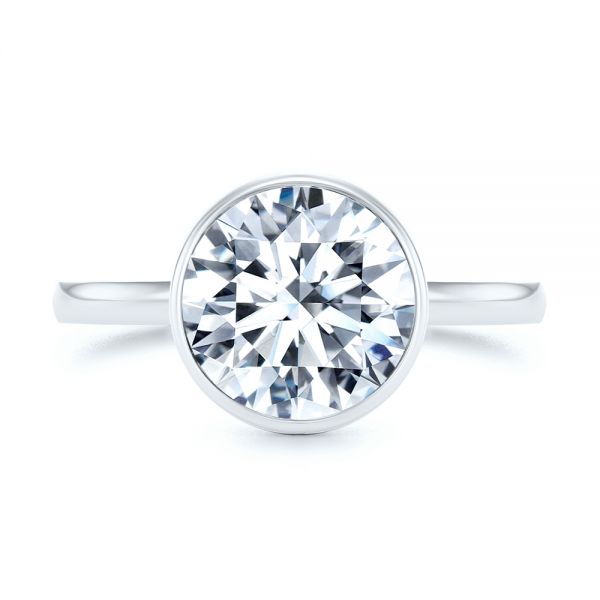 Platinum Platinum Bezel Set With Hidden Halo Engagement Ring - Top View - 107619