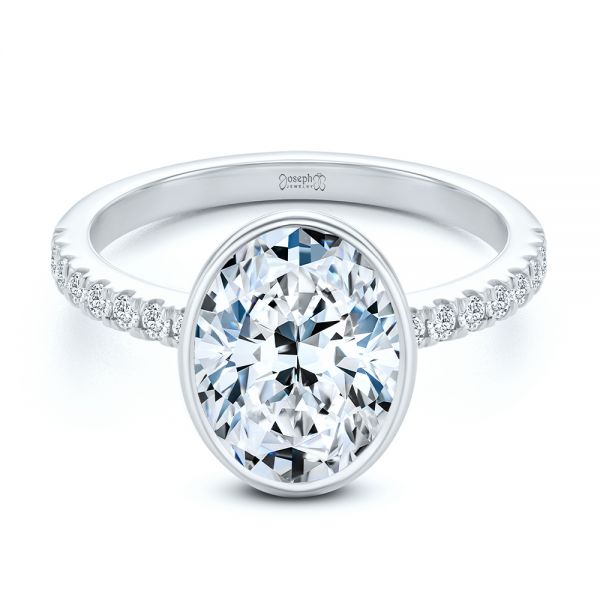 Platinum Platinum Bezel And Diamond Accents Oval Engagement Ring - Flat View - 107624