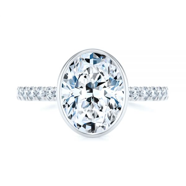 Platinum Platinum Bezel And Diamond Accents Oval Engagement Ring - Top View - 107624
