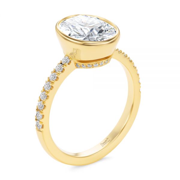 Bezel and Diamond Accents Oval Engagement Ring - Image