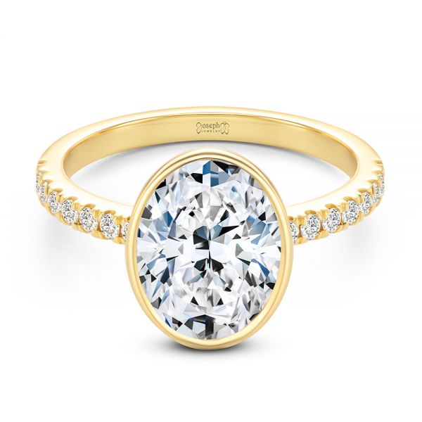 14k Yellow Gold Bezel And Diamond Accents Oval Engagement Ring - Flat View - 107624
