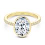 14k Yellow Gold Bezel And Diamond Accents Oval Engagement Ring - Flat View -  107624 - Thumbnail