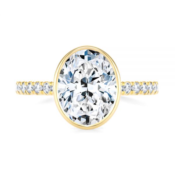 14k Yellow Gold Bezel And Diamond Accents Oval Engagement Ring - Top View - 107624