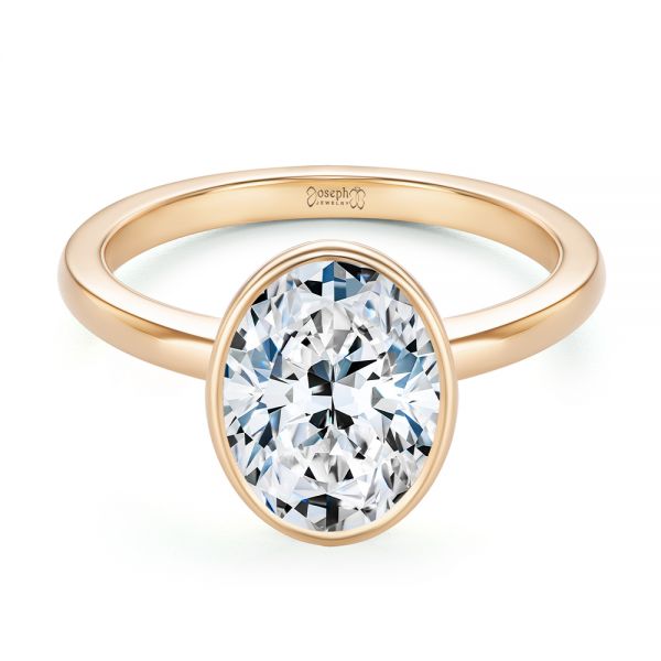 18k Rose Gold 18k Rose Gold Bezel And Hidden Halo Oval Engagement Ring - Flat View - 107625