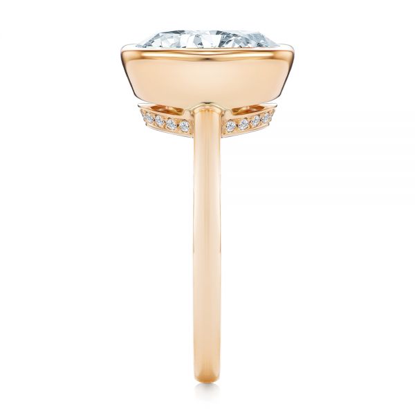 18k Rose Gold 18k Rose Gold Bezel And Hidden Halo Oval Engagement Ring - Side View - 107625