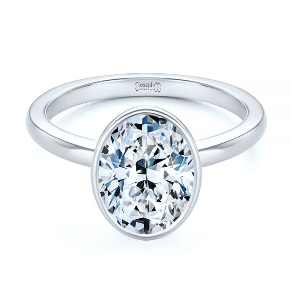 Platinum Platinum Bezel And Hidden Halo Oval Engagement Ring - Flat View - 107625