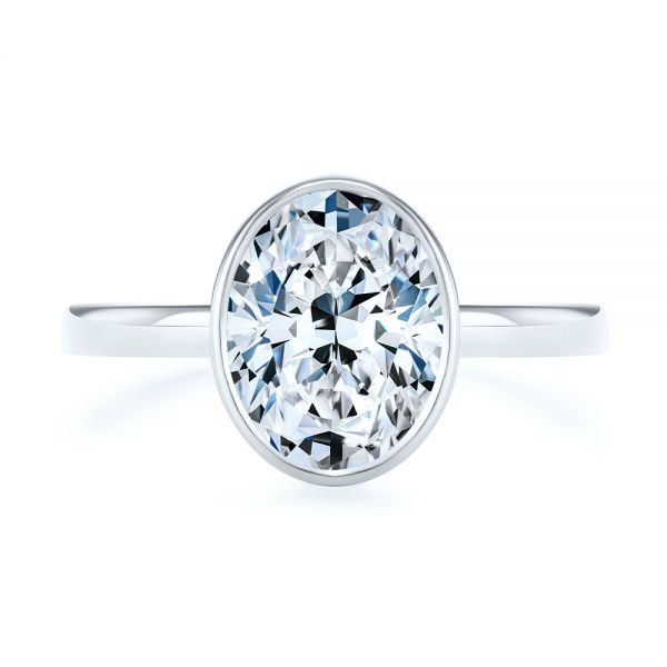 Platinum Platinum Bezel And Hidden Halo Oval Engagement Ring - Top View - 107625
