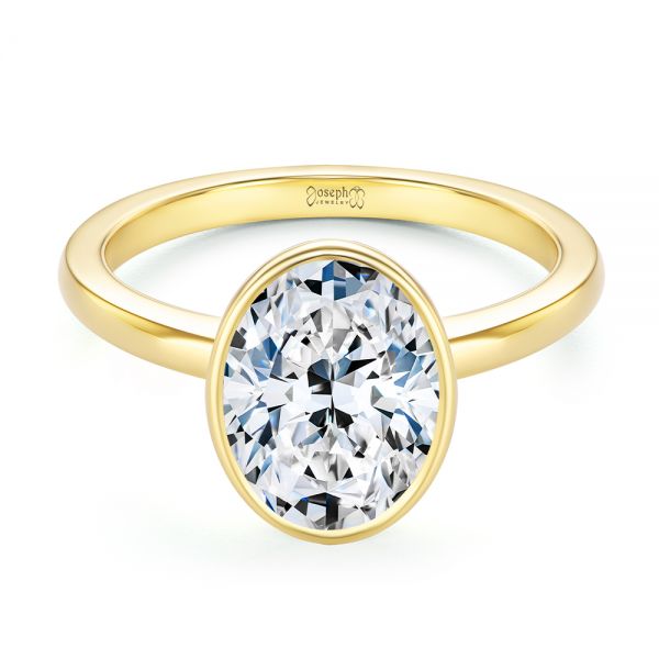 14k Yellow Gold Bezel And Hidden Halo Oval Engagement Ring - Flat View - 107625