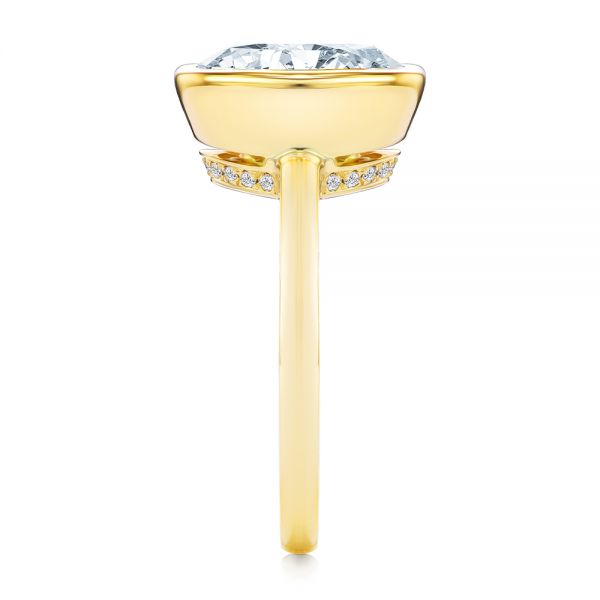 14k Yellow Gold Bezel And Hidden Halo Oval Engagement Ring - Side View - 107625