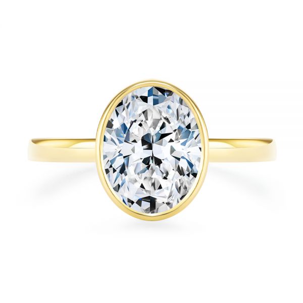 14k Yellow Gold Bezel And Hidden Halo Oval Engagement Ring - Top View - 107625
