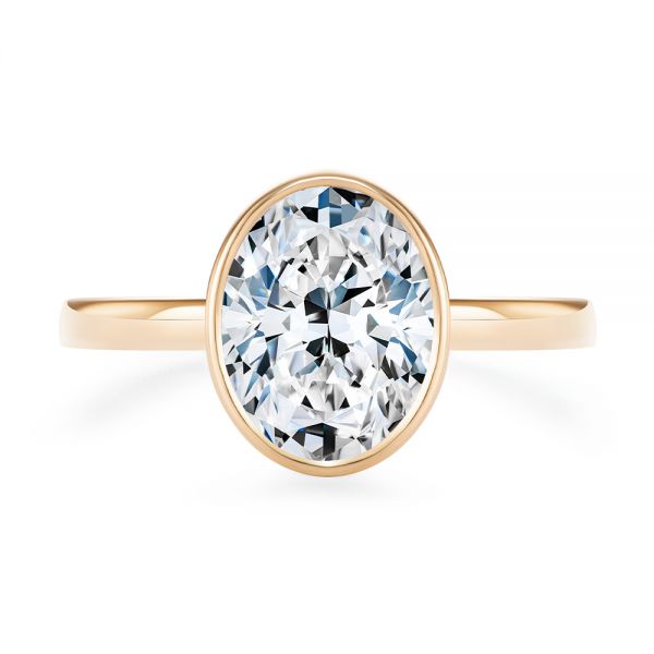 18k Rose Gold 18k Rose Gold Bezel With Hidden Halo Oval Engagement Ring - Top View - 107625