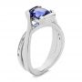  14K Gold Black Rhodium Sapphire And Baguette Diamond Engagement Ring - Three-Quarter View -  105856 - Thumbnail