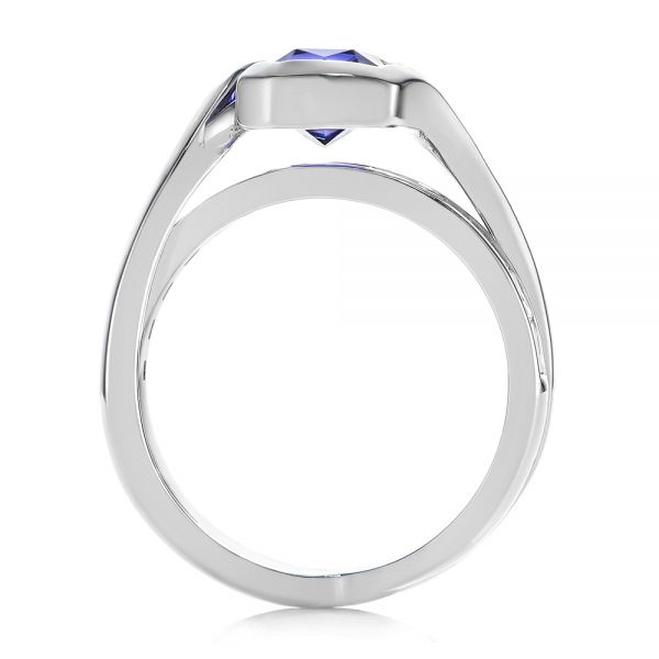  14K Gold Black Rhodium Sapphire And Baguette Diamond Engagement Ring - Front View -  105856