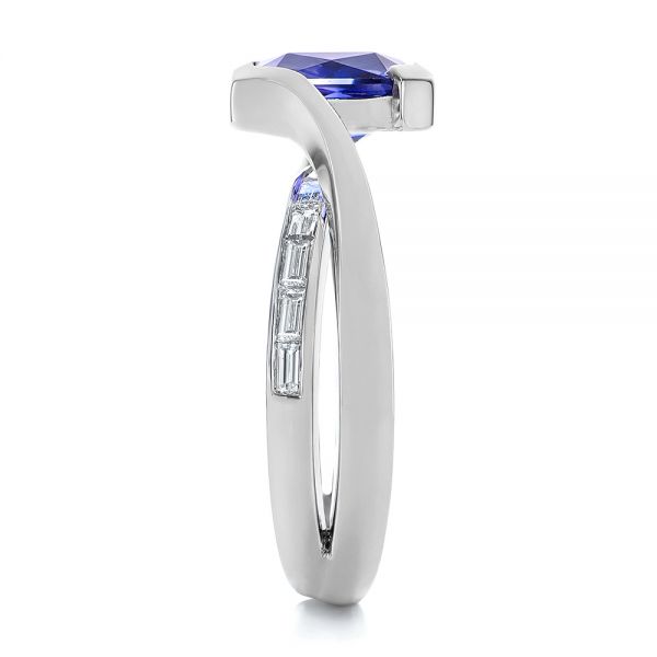 14K Gold Black Rhodium Sapphire And Baguette Diamond Engagement Ring - Side View -  105856 - Thumbnail