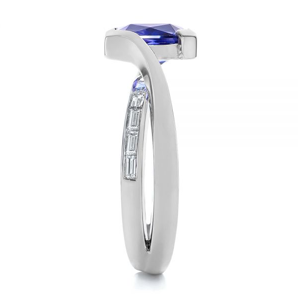 14K Gold Black Rhodium Sapphire And Baguette Diamond Engagement Ring - Side View - 105856