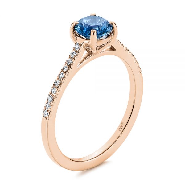 18k Rose Gold 18k Rose Gold Blue Montana Sapphire And Diamond Engagement Ring - Three-Quarter View -  105750