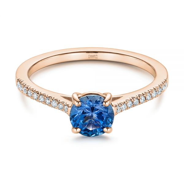 14k Rose Gold 14k Rose Gold Blue Montana Sapphire And Diamond Engagement Ring - Flat View -  105750