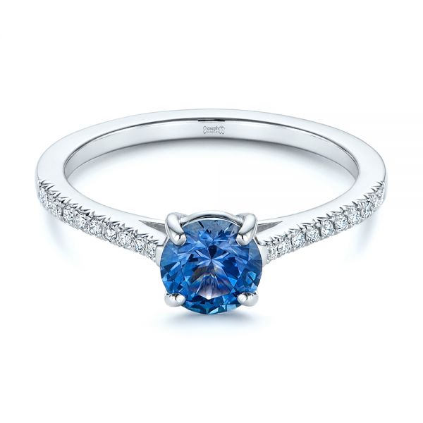 14k White Gold Blue Montana Sapphire And Diamond Engagement Ring - Flat View -  105750