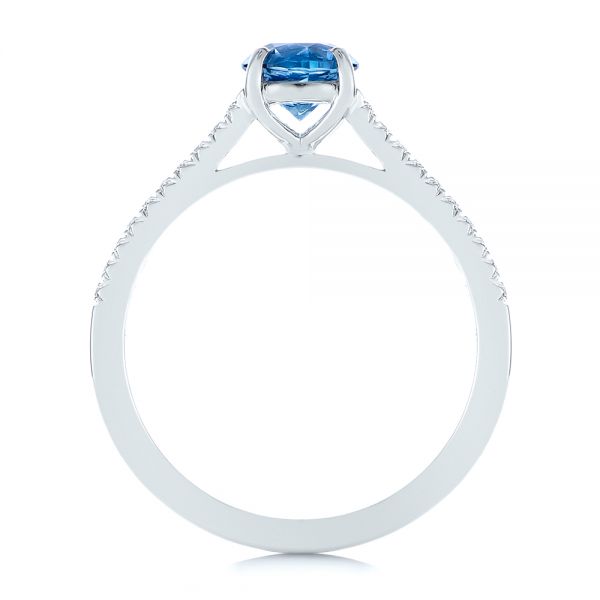 14k White Gold Blue Montana Sapphire And Diamond Engagement Ring - Front View -  105750